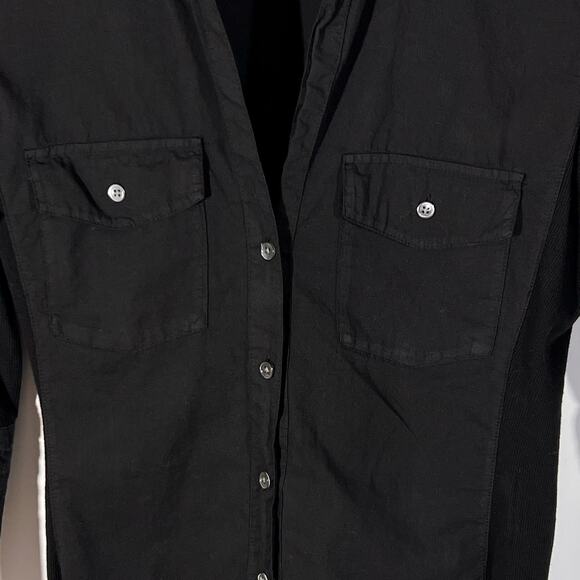 James Perse Black Button Front Shirt Stretch Pocket Long Sleeve Size L - Picture 6 of 11